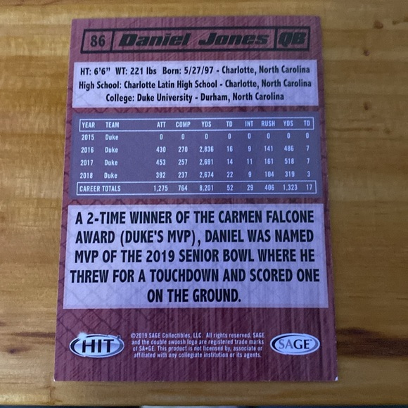 Daniel Jones Rookie - Picture 2 of 2